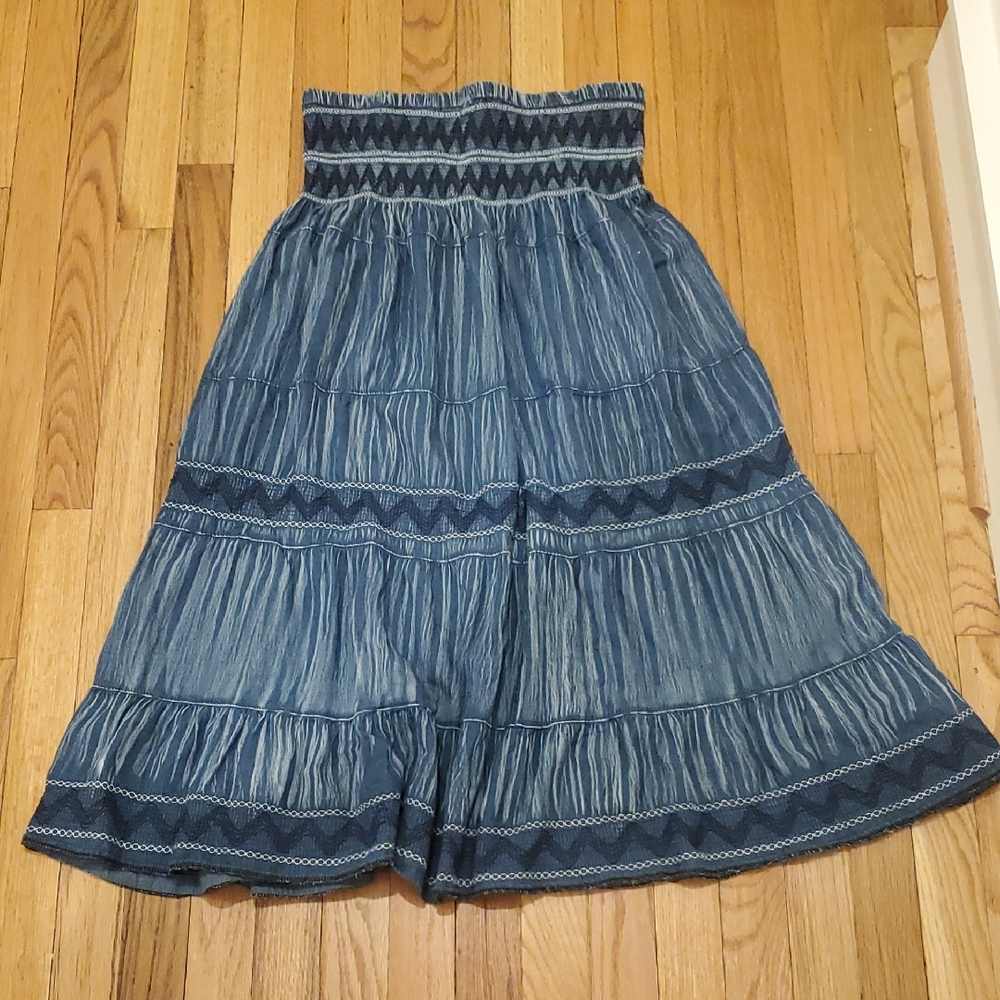 Blue Tiered Boho Midi Skirt size XL
